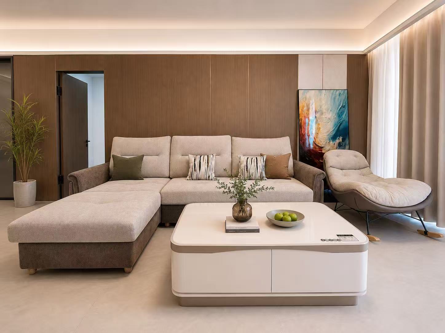 Sofa Coffee Table with Frosted Glass Top